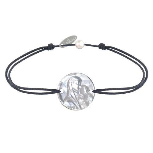 Les Poulettes Bijoux - Bracelet Lien Médaille De Nacre Ronde Vierge À L'enfant