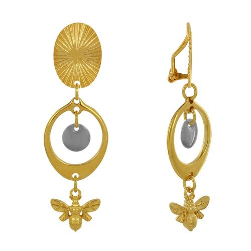 Les Poulettes Bijoux - Boucles D'oreilles Clip Laiton Doré Cercle Pastille Coloré Et Abeille