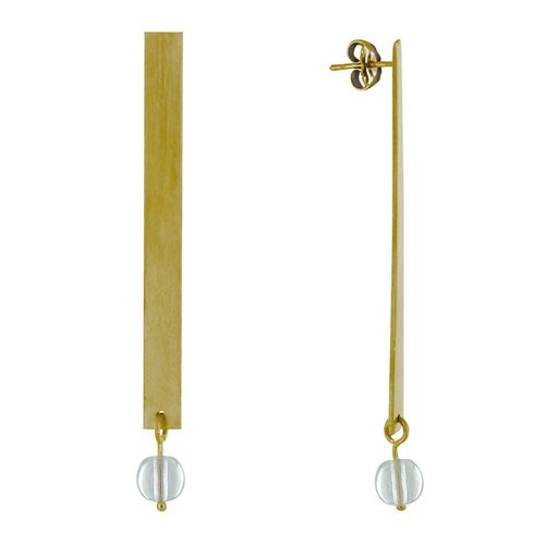 Les Poulettes Bijoux - Boucles D'oreilles Clous Laiton Rectangle Plat Et Perle De Verre