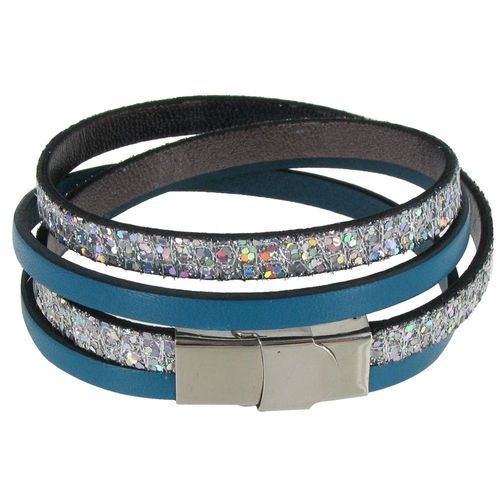 Les Poulettes Bijoux - Bracelet Cuir Deux Lanières Et Paillettes Fermoir Acier Inoxydable - Colors