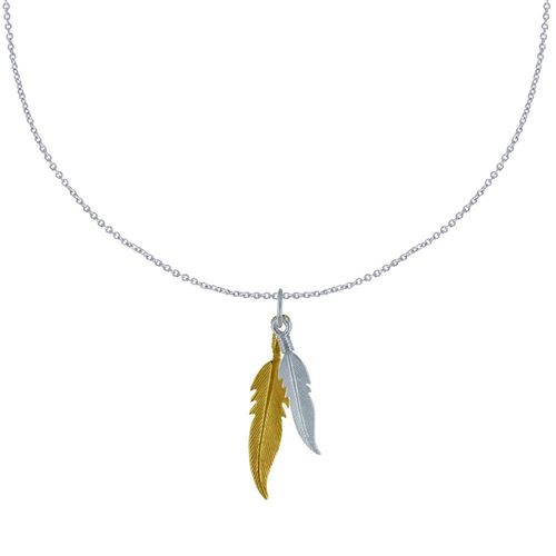 Les Poulettes Bijoux - Collier Argent Et Argent Doré Deux Plumes