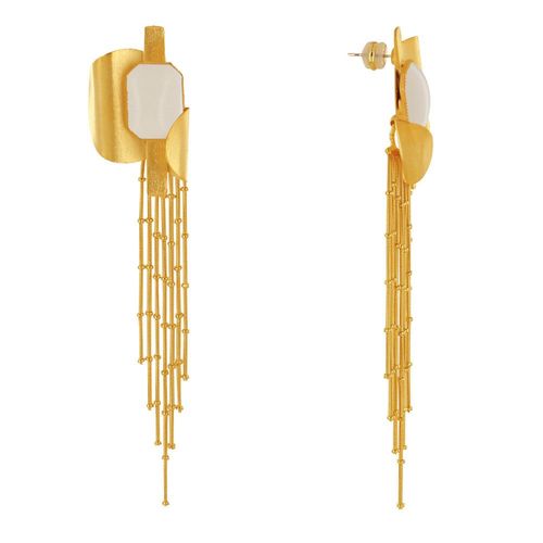 Les Poulettes Bijoux - Boucles D'oreilles Laiton Doré Formes Incurvés Et Long Fils Pendant