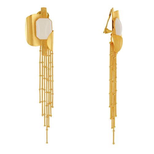 Les Poulettes Bijoux - Boucles D'oreilles Clip Laiton Doré Formes Incurvés Et Long Fils Pendant