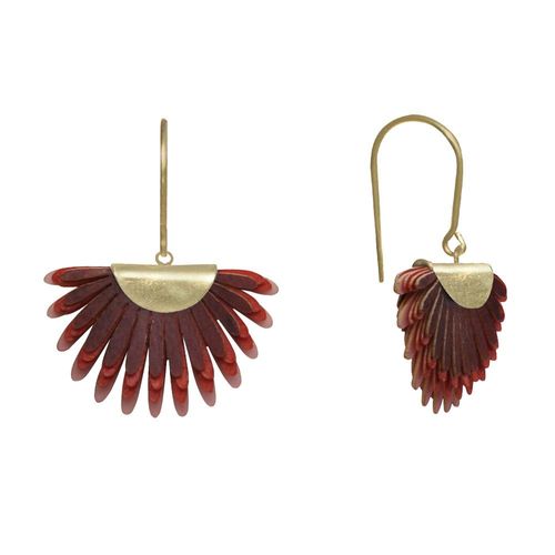 Les Poulettes Bijoux - Boucles D'oreilles Laiton Feuille En Cuir