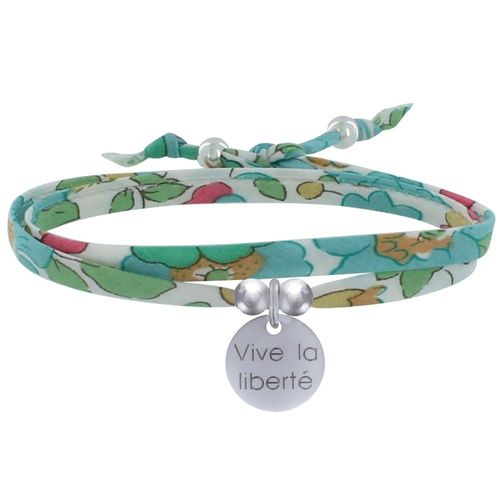 Les Poulettes Bijoux - Bracelet Double Tour Lien Liberty Et Médaille Vive La Liberté Argent