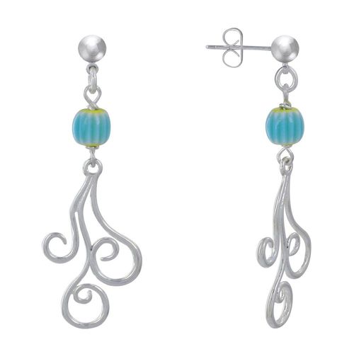 Les Poulettes Bijoux - Boucles D'oreilles Clous Métal Argenté Perles Striées Et Arabesques