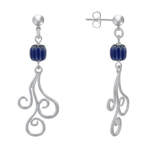 Les Poulettes Bijoux - Boucles D'oreilles Clous Métal Argenté Perles Striées Et Arabesques