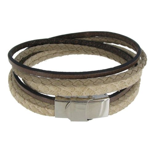 Les Poulettes Bijoux - Bracelet Cuir Trois Matières Fermoir Acier Inoxydable - Classics