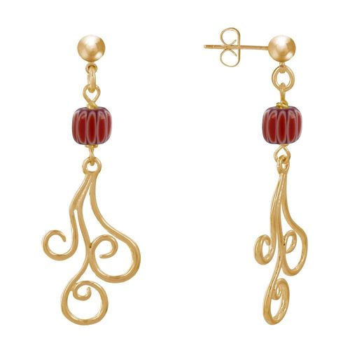 Les Poulettes Bijoux - Boucles D'oreilles Clous Métal Doré Perles Striées Et Arabesques