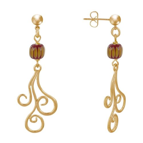 Les Poulettes Bijoux - Boucles D'oreilles Clous Métal Doré Perles Striées Et Arabesques