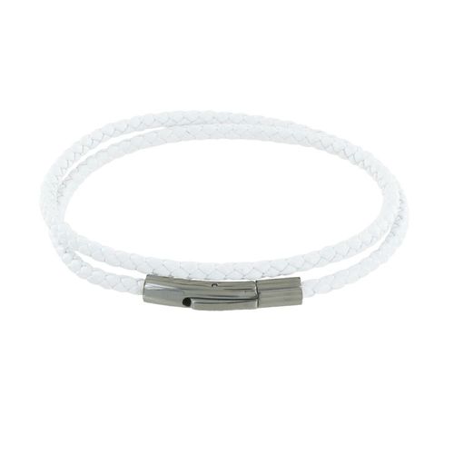 Les Poulettes Bijoux - Bracelet Homme Double Tour Cuir Tréssé Rond Pour Poignet 19cm