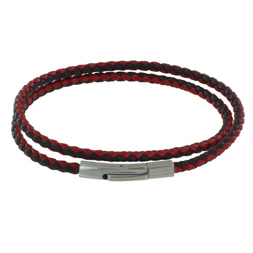 Les Poulettes Bijoux - Bracelet Homme Double Tour Bicolore Cuir Tréssé Rond Pour Poignet 19cm