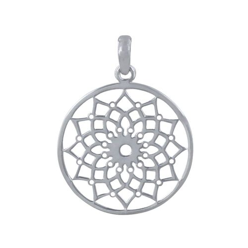 Les Poulettes Bijoux - Pendentif Argent Rond Fleur Mandala