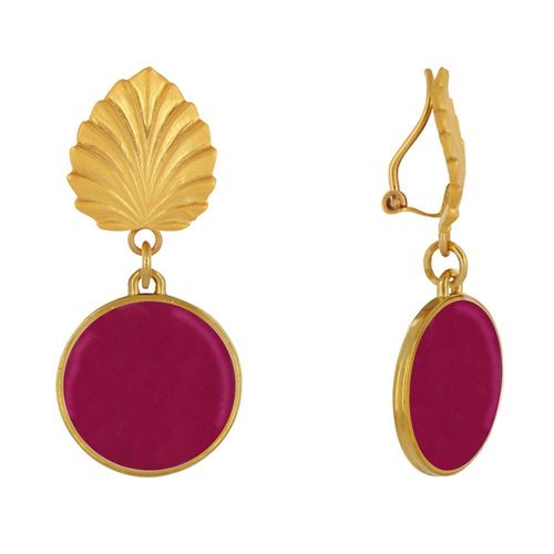 Les Poulettes Bijoux - Boucles D'oreilles Clips Laiton Feuille Et Disque Émaillé