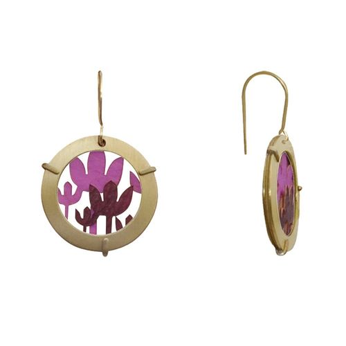 Les Poulettes Bijoux - Boucles D'oreilles Laiton Anneau Et Fleurs En Cuir