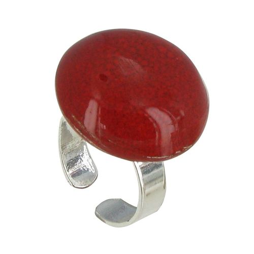Les Poulettes Bijoux - Bague Métal Argenté Champignon Céramique Rouge