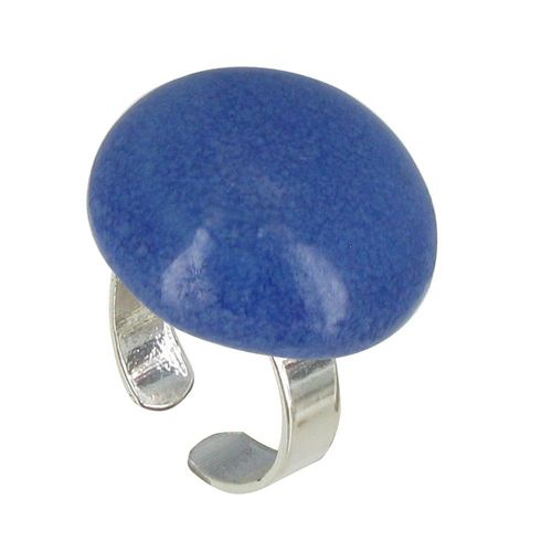 Les Poulettes Bijoux - Bague Métal Argenté Champignon Céramique Bleue