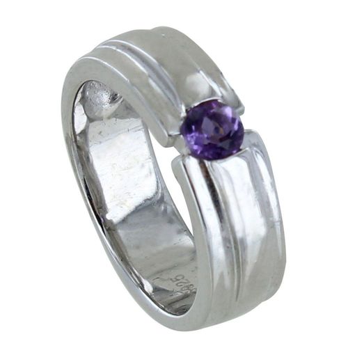 Les Poulettes Bijoux - Bague Argent Rhodié Large Améthyste Ronde