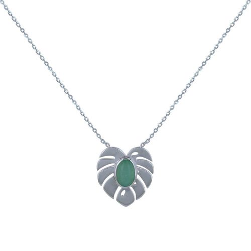 Les Poulettes Bijoux - Collier Argent Rhodié Feuille Et Ovale D'aventurine