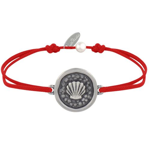 Les Poulettes Bijoux - Bracelet Lien Médaille Ronde Laiton Argenté Coquillage