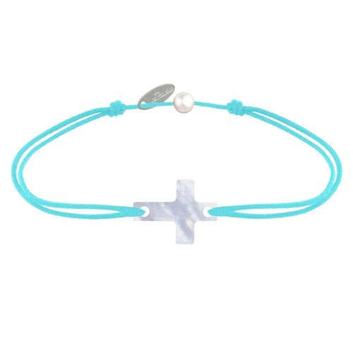 Les Poulettes Bijoux - Bracelet Lien Petite Croix En Nacre
