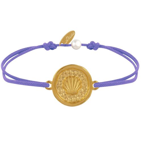 Les Poulettes Bijoux - Bracelet Lien Médaille Ronde Laiton Doré Coquillage