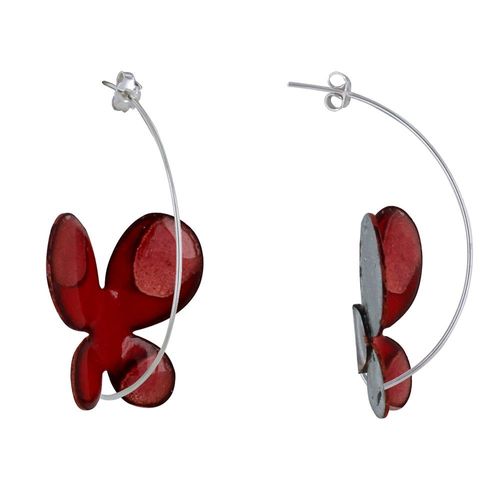 Les Poulettes Bijoux - Boucles D'oreilles Papillons Émaillés Rouge Et Rose