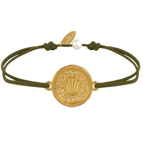 Les Poulettes Bijoux - Bracelet Lien Médaille Ronde Laiton Doré Coquillage