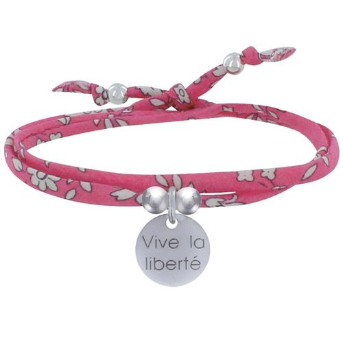 Les Poulettes Bijoux - Bracelet Double Tour Lien Liberty Et Médaille Vive La Liberté Argent
