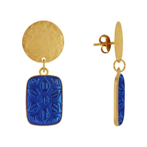 Les Poulettes Bijoux - Boucles D'oreilles Clous Laiton Mat Pastille Brossée Et Rectangle Fleur En Résine