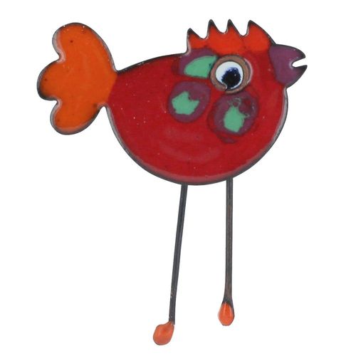 Les Poulettes Bijoux - Broche Poule Émaillée Rouge