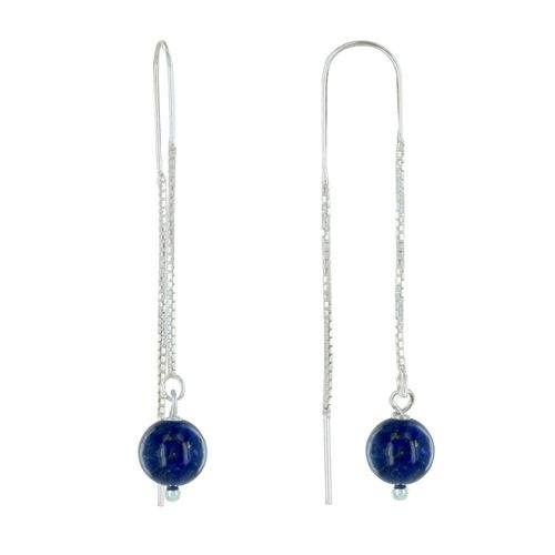 Les Poulettes Bijoux - Boucles D'oreilles Chainette Argent Et Perles De Lapis Lazuli
