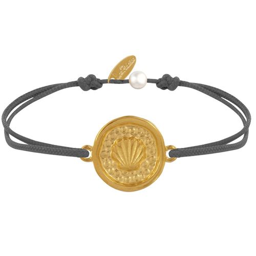 Les Poulettes Bijoux - Bracelet Lien Médaille Ronde Laiton Doré Coquillage