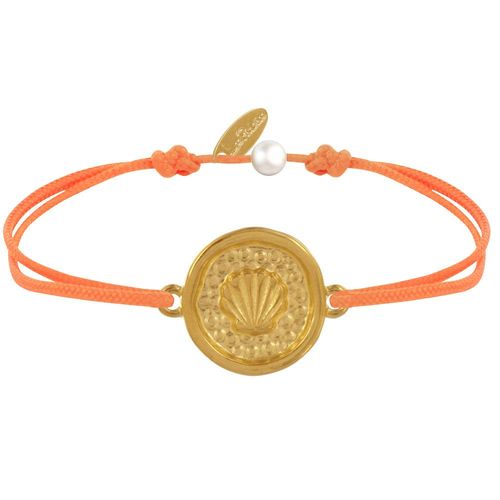 Les Poulettes Bijoux - Bracelet Lien Médaille Ronde Laiton Doré Coquillage