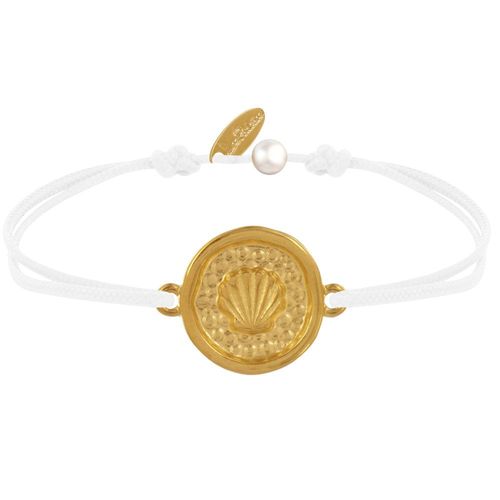Les Poulettes Bijoux - Bracelet Lien Médaille Ronde Laiton Doré Coquillage