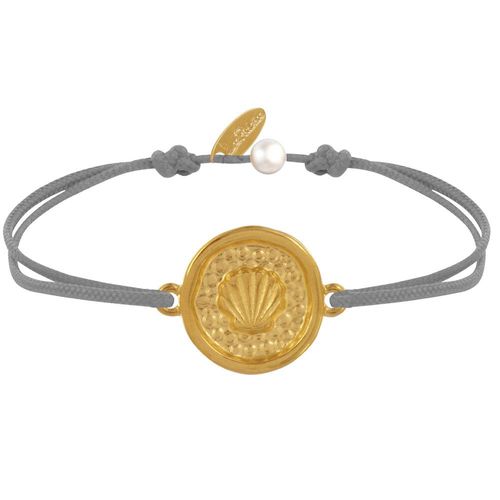 Les Poulettes Bijoux - Bracelet Lien Médaille Ronde Laiton Doré Coquillage
