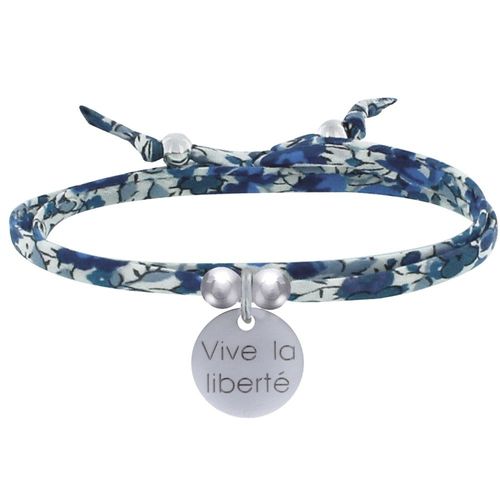 Les Poulettes Bijoux - Bracelet Double Tour Lien Liberty Et Médaille Vive La Liberté Argent