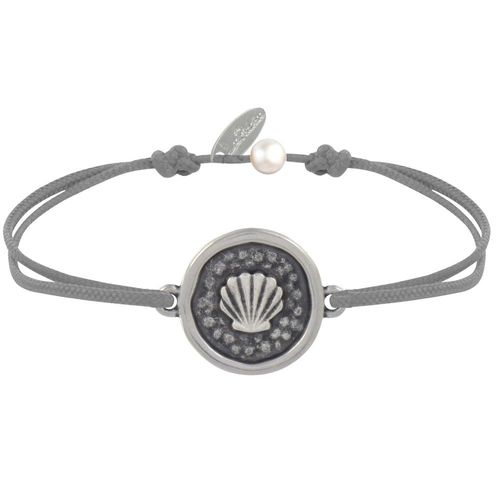 Les Poulettes Bijoux - Bracelet Lien Médaille Ronde Laiton Argenté Coquillage