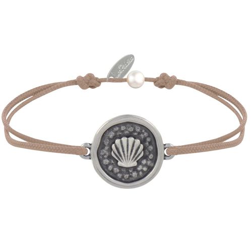 Les Poulettes Bijoux - Bracelet Lien Médaille Ronde Laiton Argenté Coquillage