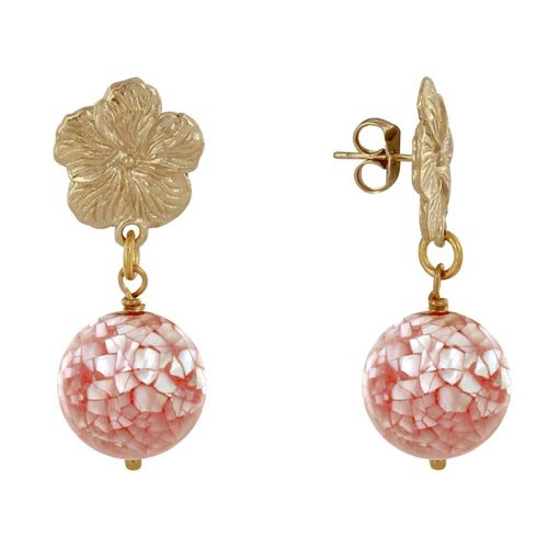 Les Poulettes Bijoux - Boucles D'oreilles Clous Métal Doré Fleur Et Perle De Nacre Facettée