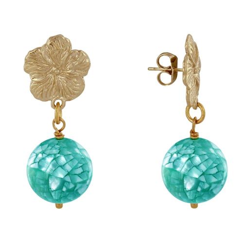 Les Poulettes Bijoux - Boucles D'oreilles Clous Métal Doré Fleur Et Perle De Nacre Facettée
