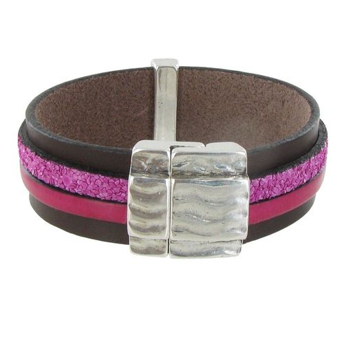 Les Poulettes Bijoux - Bracelet Cuir Marron Et Deux Bandes - Classics
