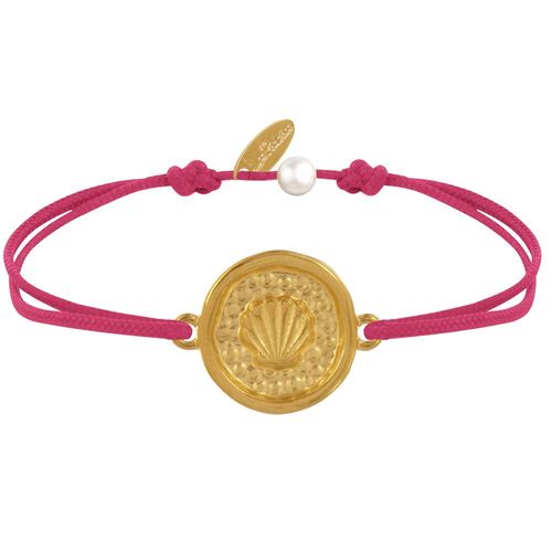 Les Poulettes Bijoux - Bracelet Lien Médaille Ronde Laiton Doré Coquillage