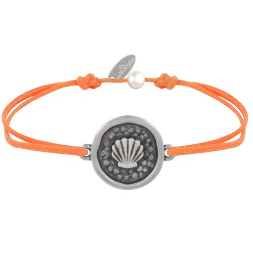 Les Poulettes Bijoux - Bracelet Lien Médaille Ronde Laiton Argenté Coquillage