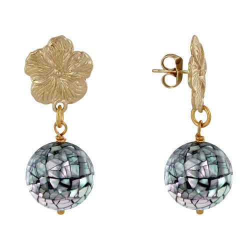 Les Poulettes Bijoux - Boucles D'oreilles Clous Métal Doré Fleur Et Perle De Nacre Facettée