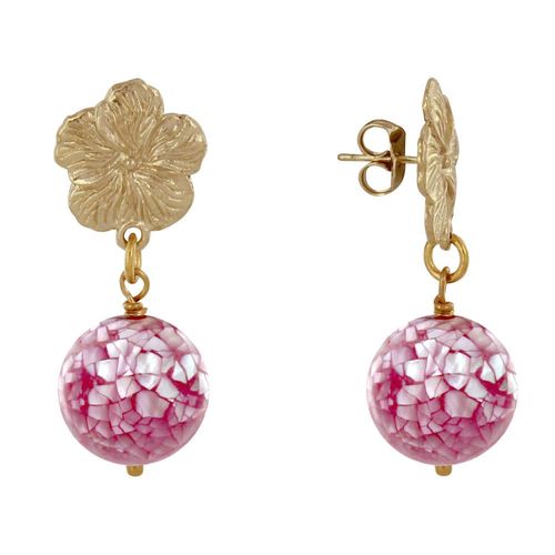 Les Poulettes Bijoux - Boucles D'oreilles Clous Métal Doré Fleur Et Perle De Nacre Facettée
