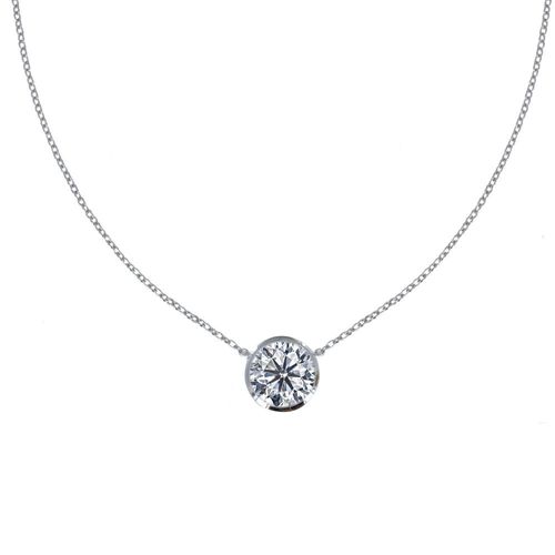 Les Poulettes Bijoux - Collier Argent Rhodié Solitaire Serti Clos 9mm