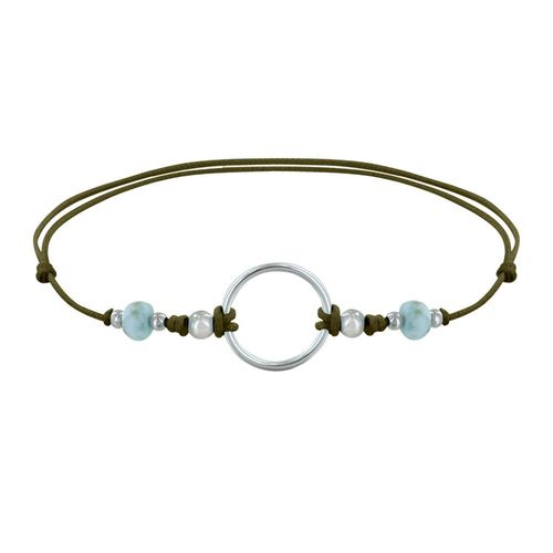 Les Poulettes Bijoux - Bracelet Lien Cercle Argent Et Deux Perles Facettées De Larimar