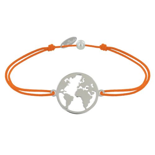 Les Poulettes Bijoux - Bracelet Lien Médaille Argent Ronde Mappemonde