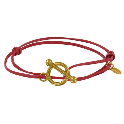 Les Poulettes Bijoux - Bracelet Double Tour Plaqué Or Fermoir T Et Lien En Cuir Coulissant